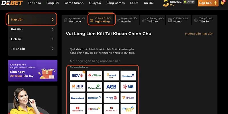 Cách nạp tiền DEBET