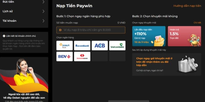 Nạp rút tiền Paywin